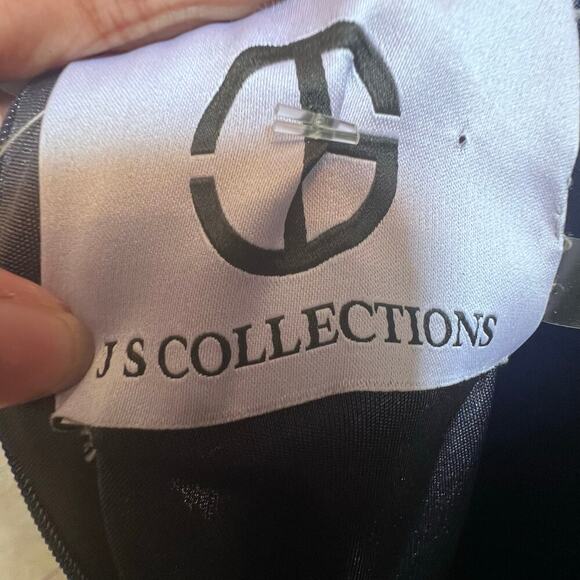 New JS Collections Fully Beaded White Navy Long Sleeves V-Back Elegant Dress 10 - Picture 6 of 7